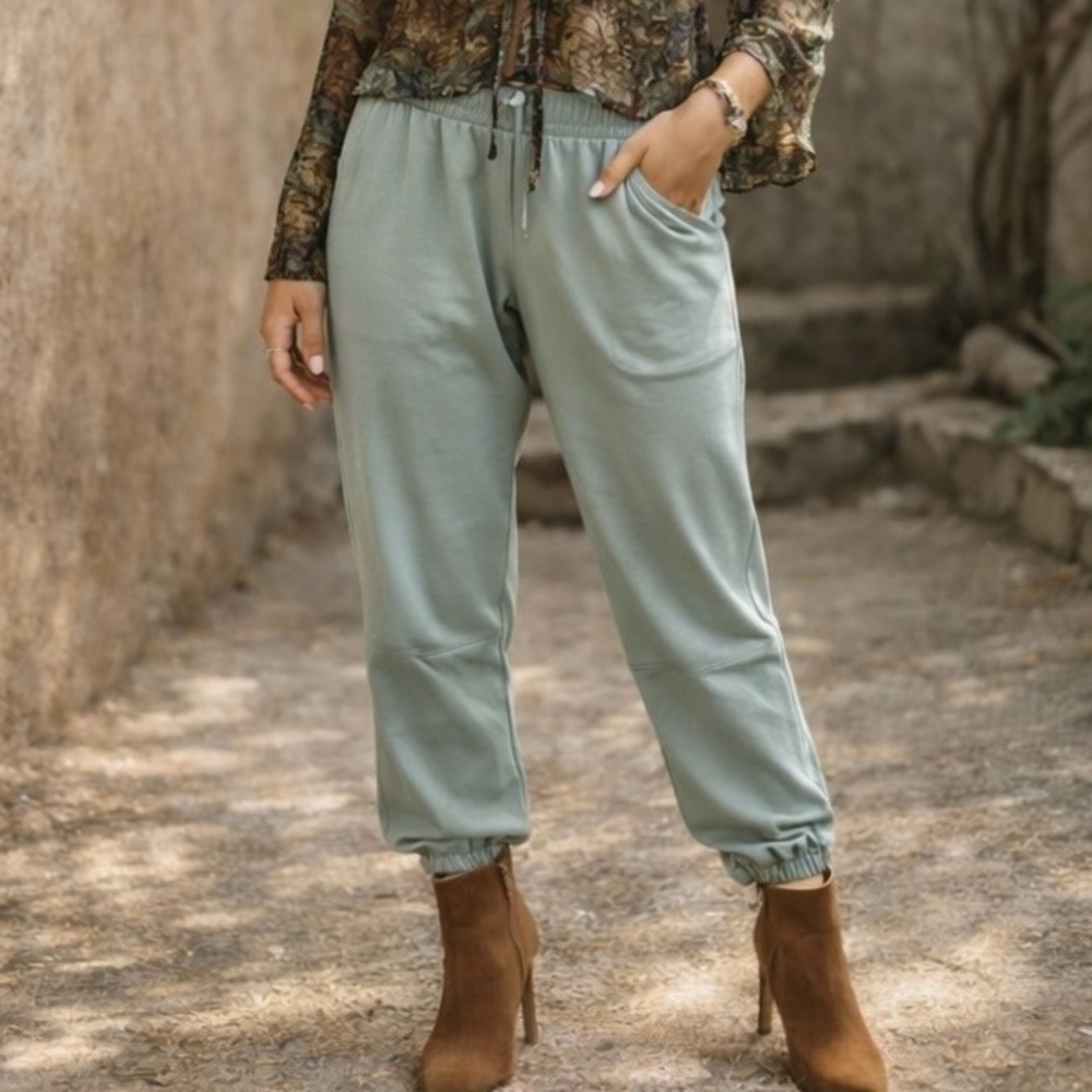 Wonderly Aqua Casual Pants with Elastic Waistband and Cuffs